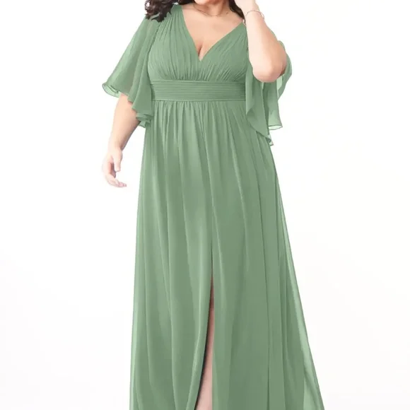 Azazie | Dresses | Azazie Temeka Matcha Aline Ruched Chiffon Bridesmaid  Dress A2 | Poshmark